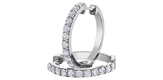 10K White Gold Diamond Hoops