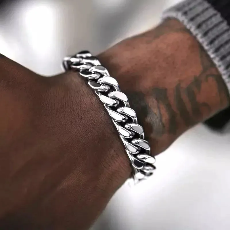 10mm Men's Bracelets Stainless Steel Curb Cuban Link Chain Silver Color Bracelet For men Jewelry