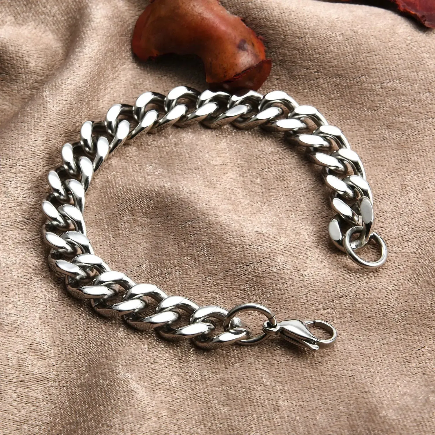 10mm Men's Bracelets Stainless Steel Curb Cuban Link Chain Silver Color Bracelet For men Jewelry