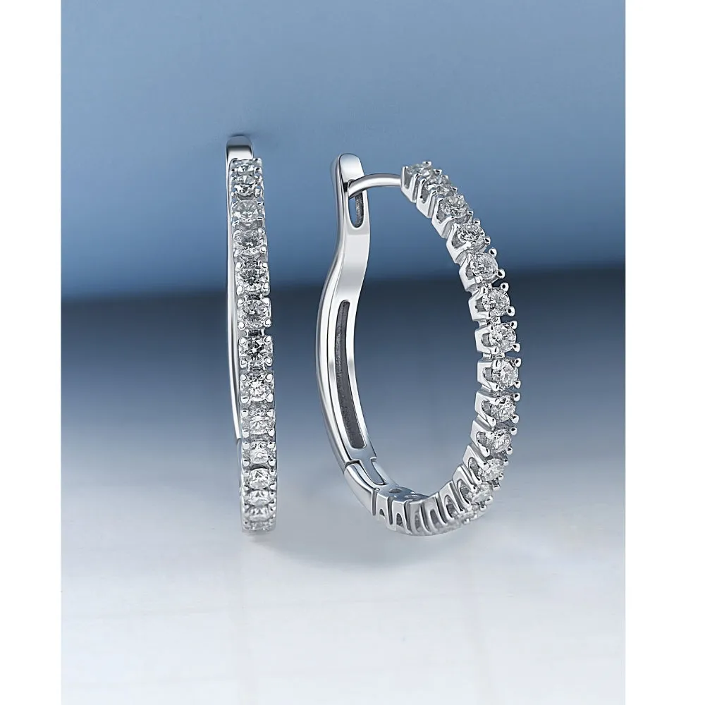 1/2 cttw Diamond Hoops in 10K White or Yellow Gold 1" Tall