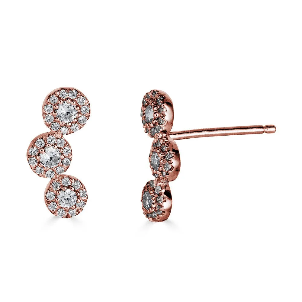 14K Diamond 3 Halo Stud Earrings