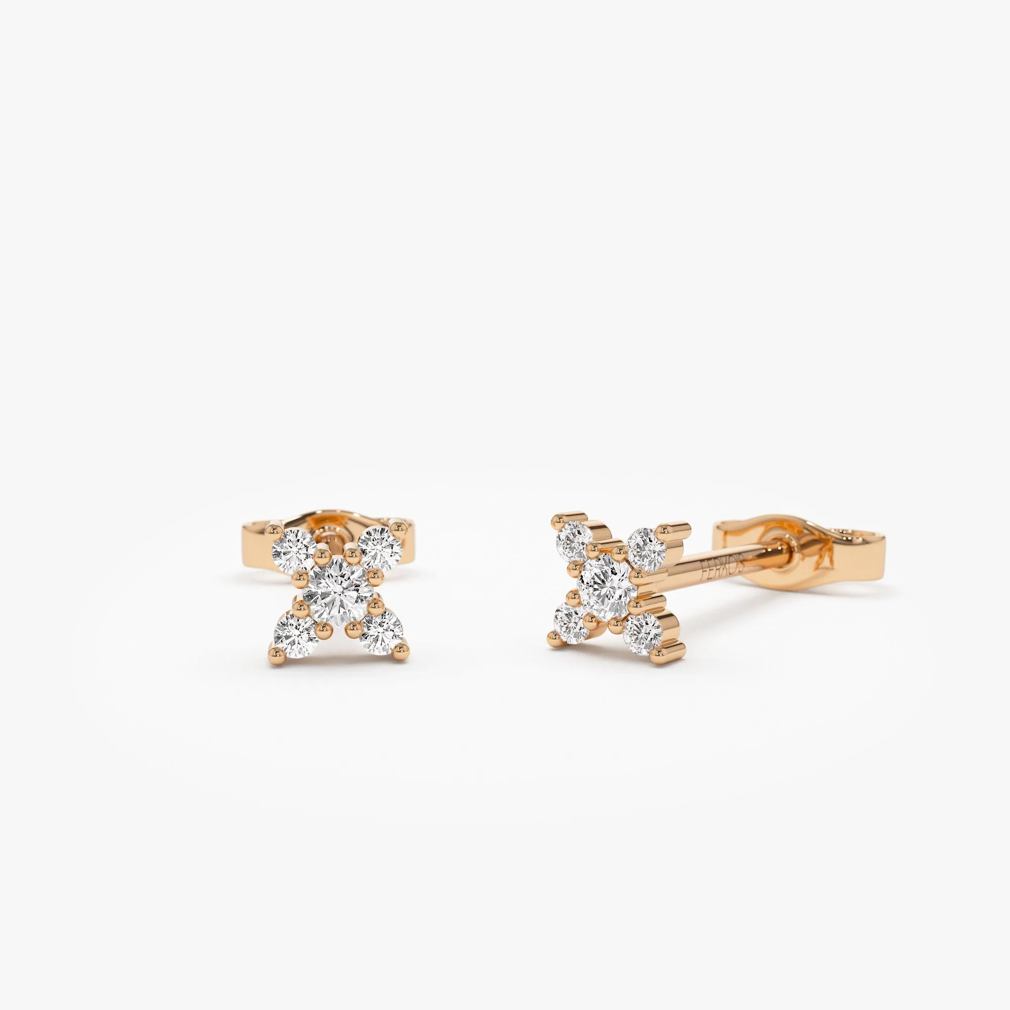 14K Gold Criss Cross X Diamond Earring Studs