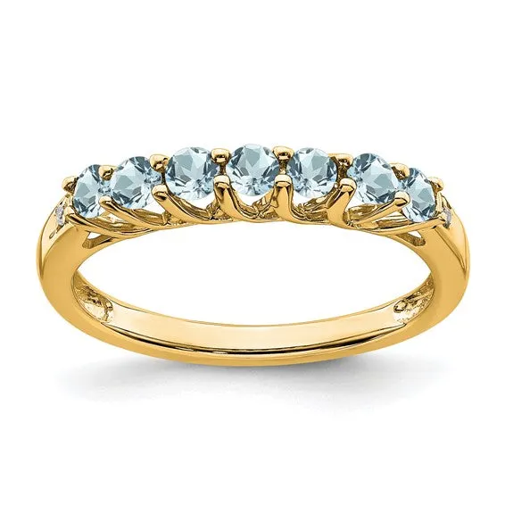 14k Gold Gemstone and Diamond 7-stone Ring