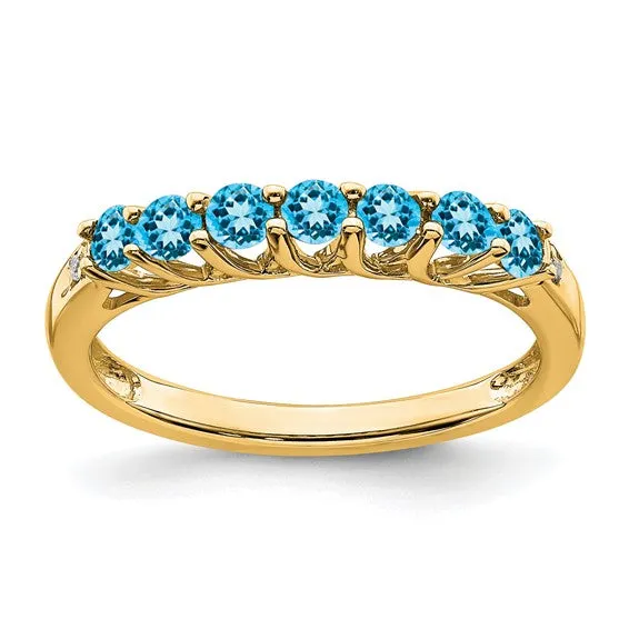 14k Gold Gemstone and Diamond 7-stone Ring