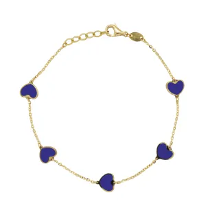 14K Gold Lapis Station Heart Bracelet