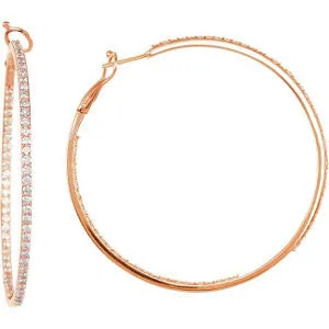 14K Rose 2 3-4 CTW Diamond Inside-Outside Hoops