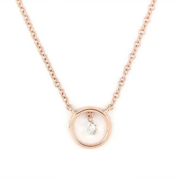 14K Rose Gold Circle Necklace with Diamond