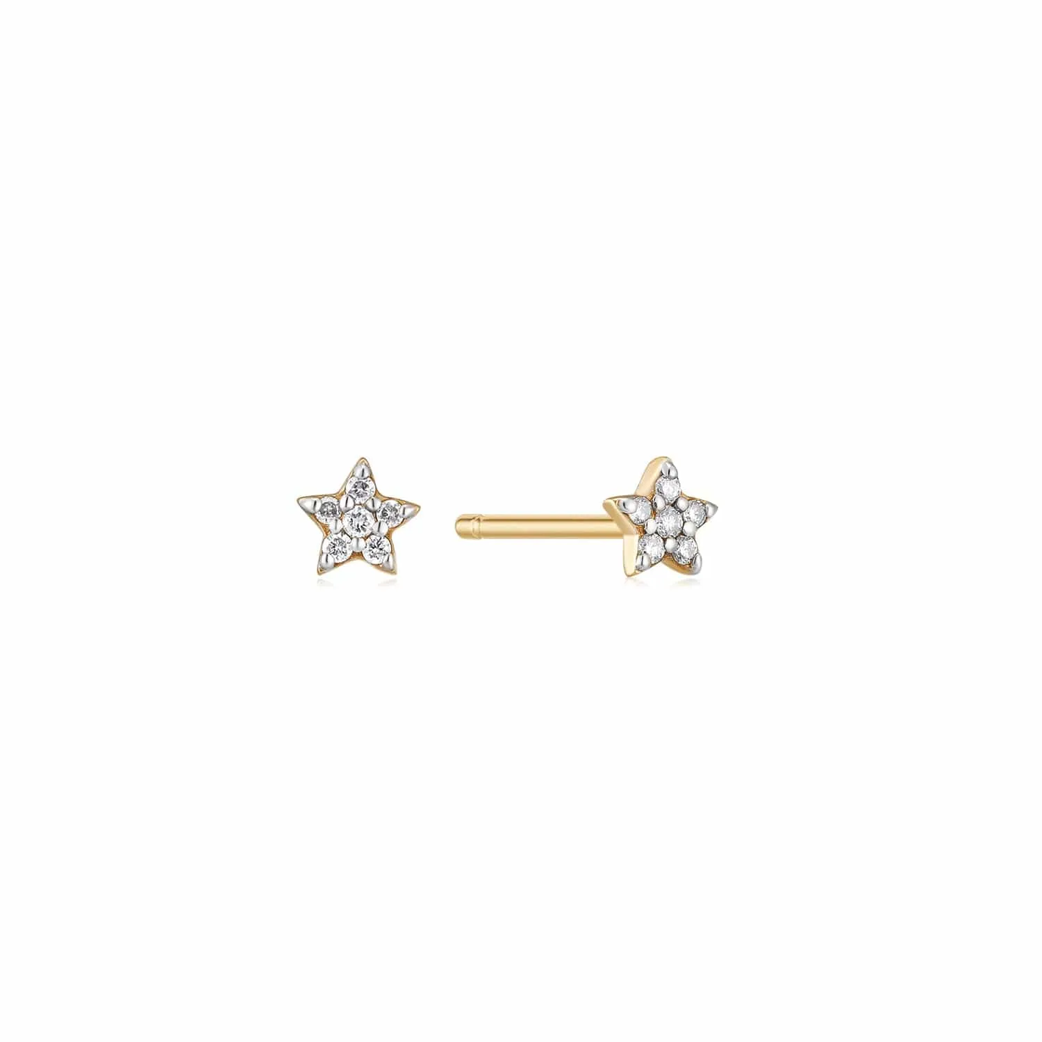 14K Solid Gold Diamond Star Stud Earrings