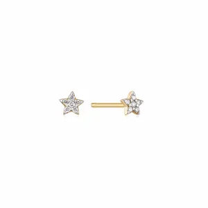 14K Solid Gold Diamond Star Stud Earrings