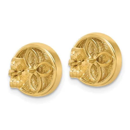 14K Textured Diamond Circle Disc Post Earrings