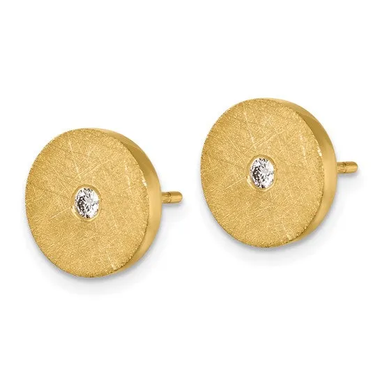 14K Textured Diamond Circle Disc Post Earrings