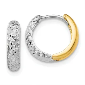 14k Two-tone Diamond Cut Hinged Hoop Earrings