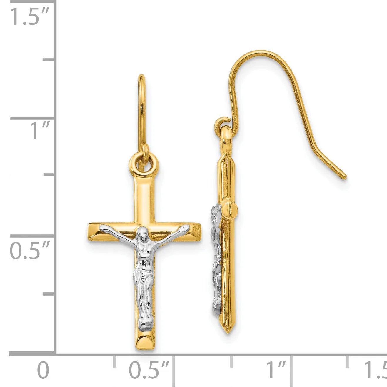 14k Two-tone Gold Polished Crucifix Earrings