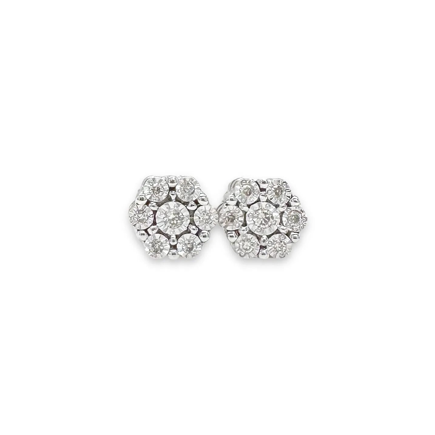 14K W Gold 0.05ctw I/SI2 Diamond Cluster Stud Earrings c