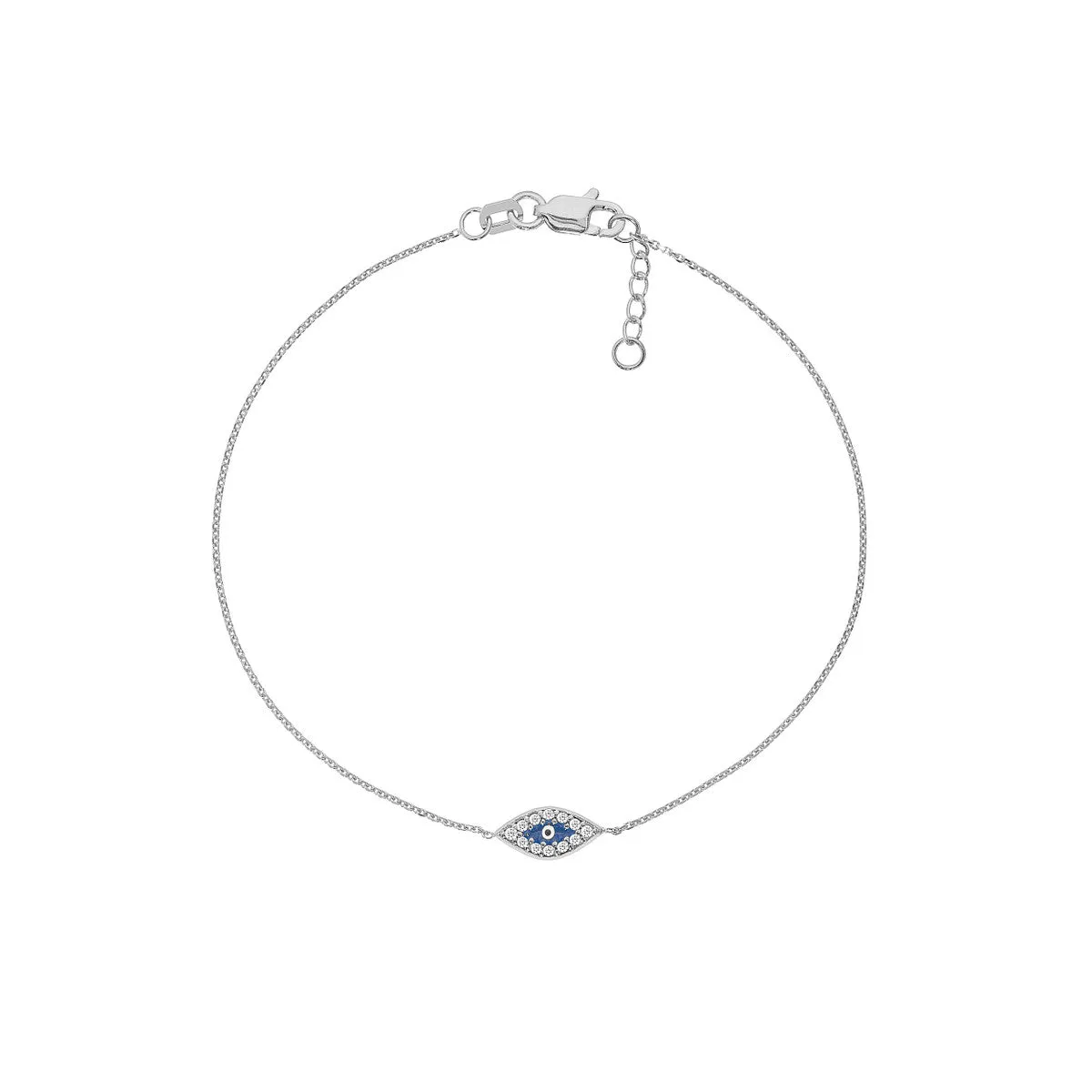 14k White Gold Mini CZ Evil Eye Adjustable Bracelet