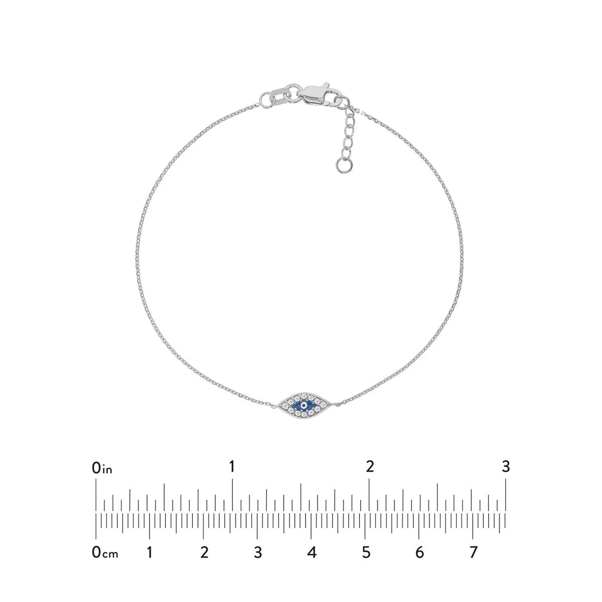 14k White Gold Mini CZ Evil Eye Adjustable Bracelet