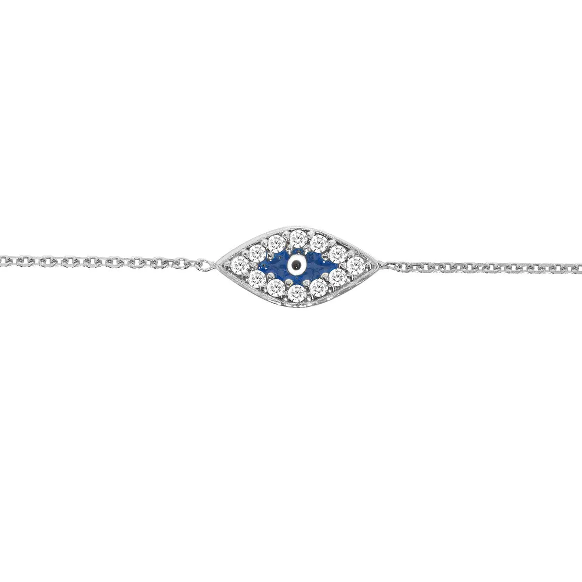 14k White Gold Mini CZ Evil Eye Adjustable Bracelet