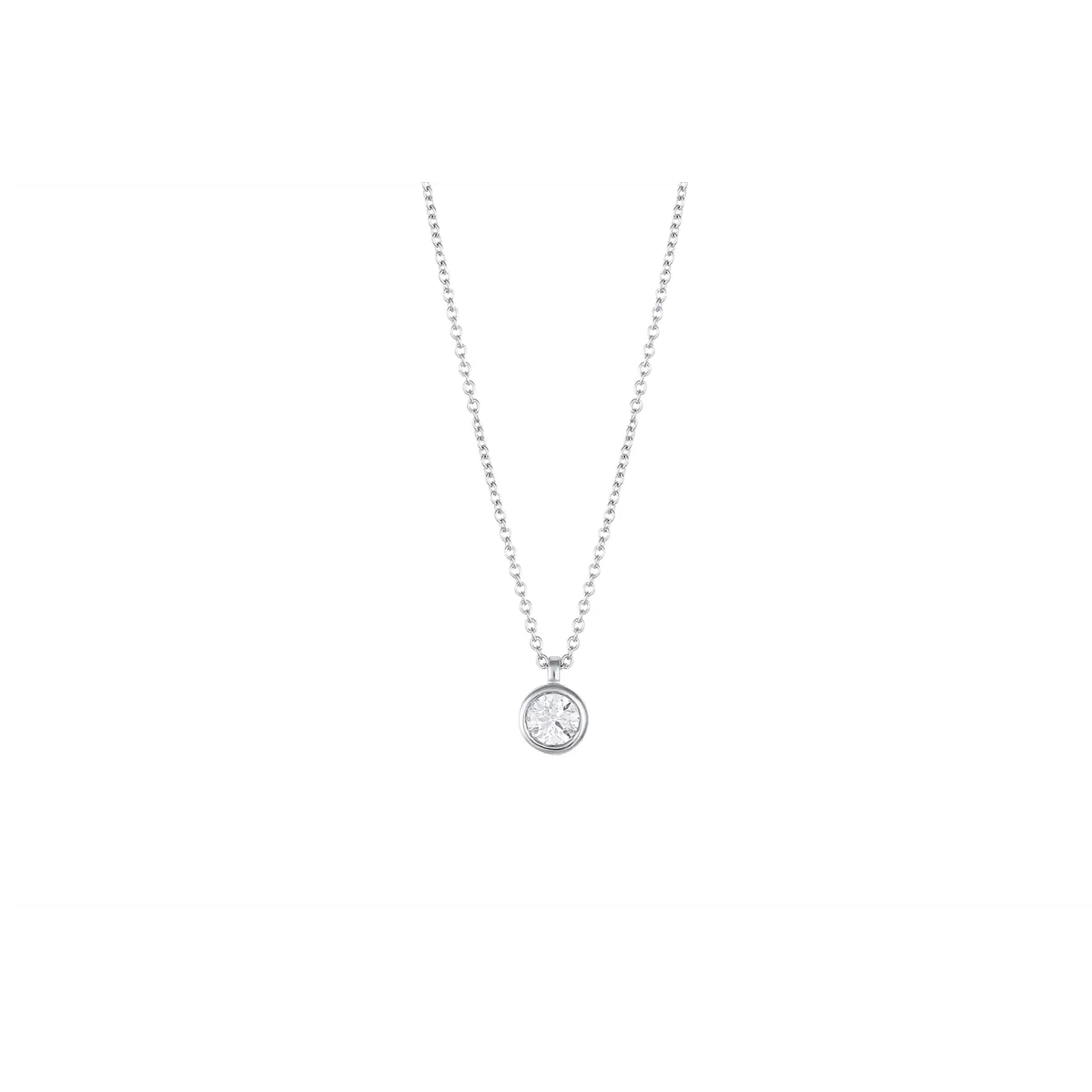 14K White Gold Round Bezel Set Diamond Necklace