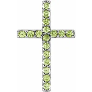 14K White Natural Peridot Petite Cross Pendant