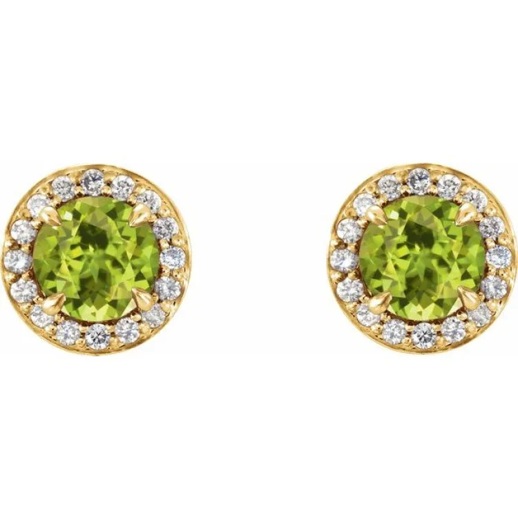 14K Yellow 4 mm Natural Peridot & 1/10 CTW Natural Diamond Earrings