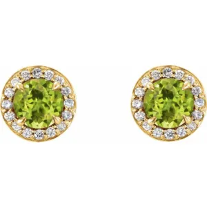 14K Yellow 4 mm Natural Peridot & 1/10 CTW Natural Diamond Earrings