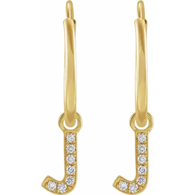 14K Yellow Gold .025 CTW Natural Diamond Single Initial J Hoop Earring