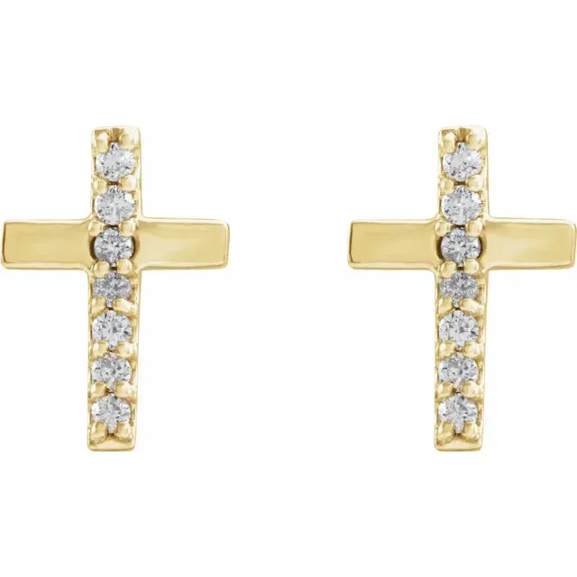 14K Yellow Gold .06 CTW Natural Diamond Cross Earrings