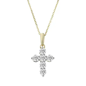 14K Yellow Gold Diamond Cross Pendant Necklace