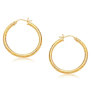 14k Yellow Gold Hoop Earring with Diamond-Cut Finish (30 mm Diameter)