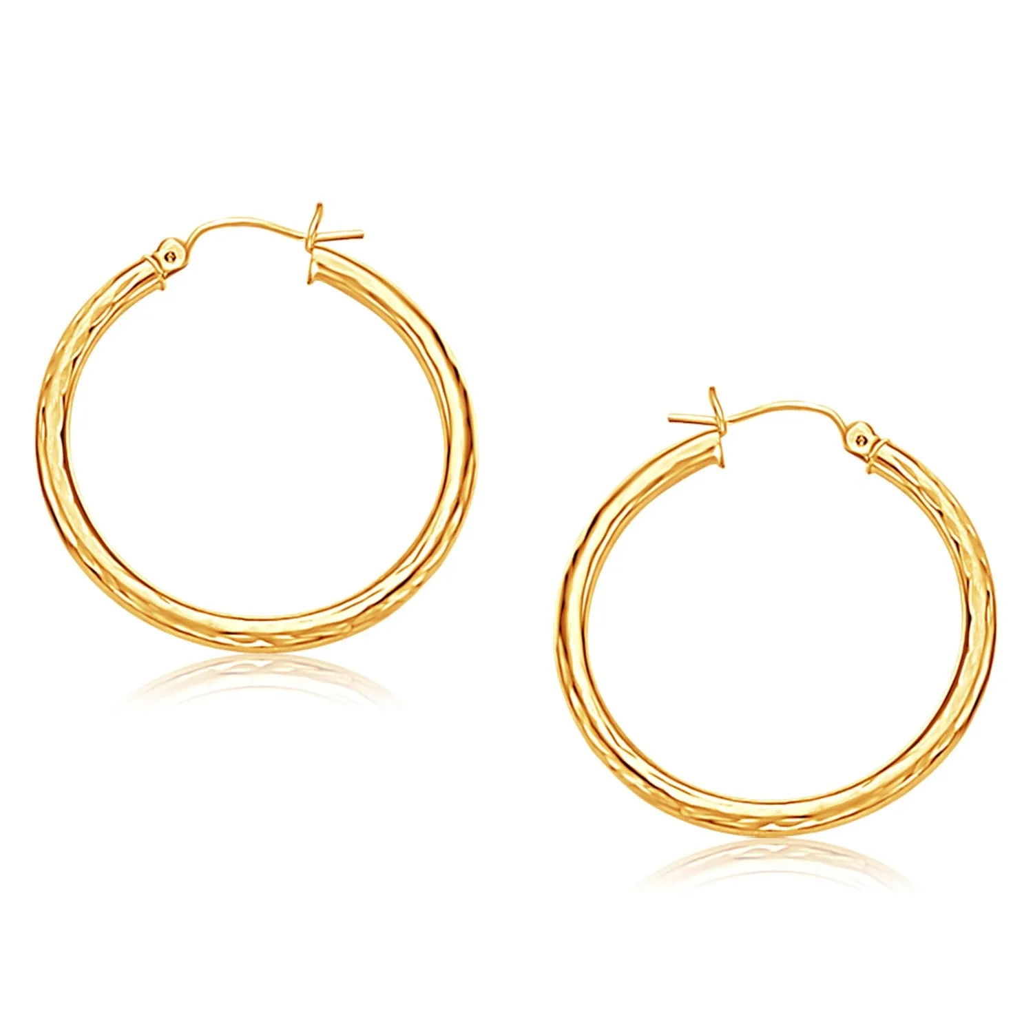 14k Yellow Gold Hoop Earring with Diamond-Cut Finish (30 mm Diameter)