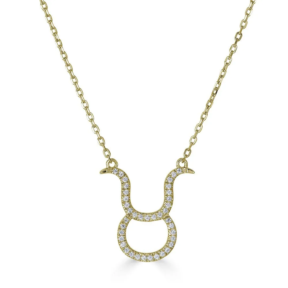 14KT GOLD 0.12 CARAT ROUND DIAMOND TAURUS NECKLACE- 2 COLORS