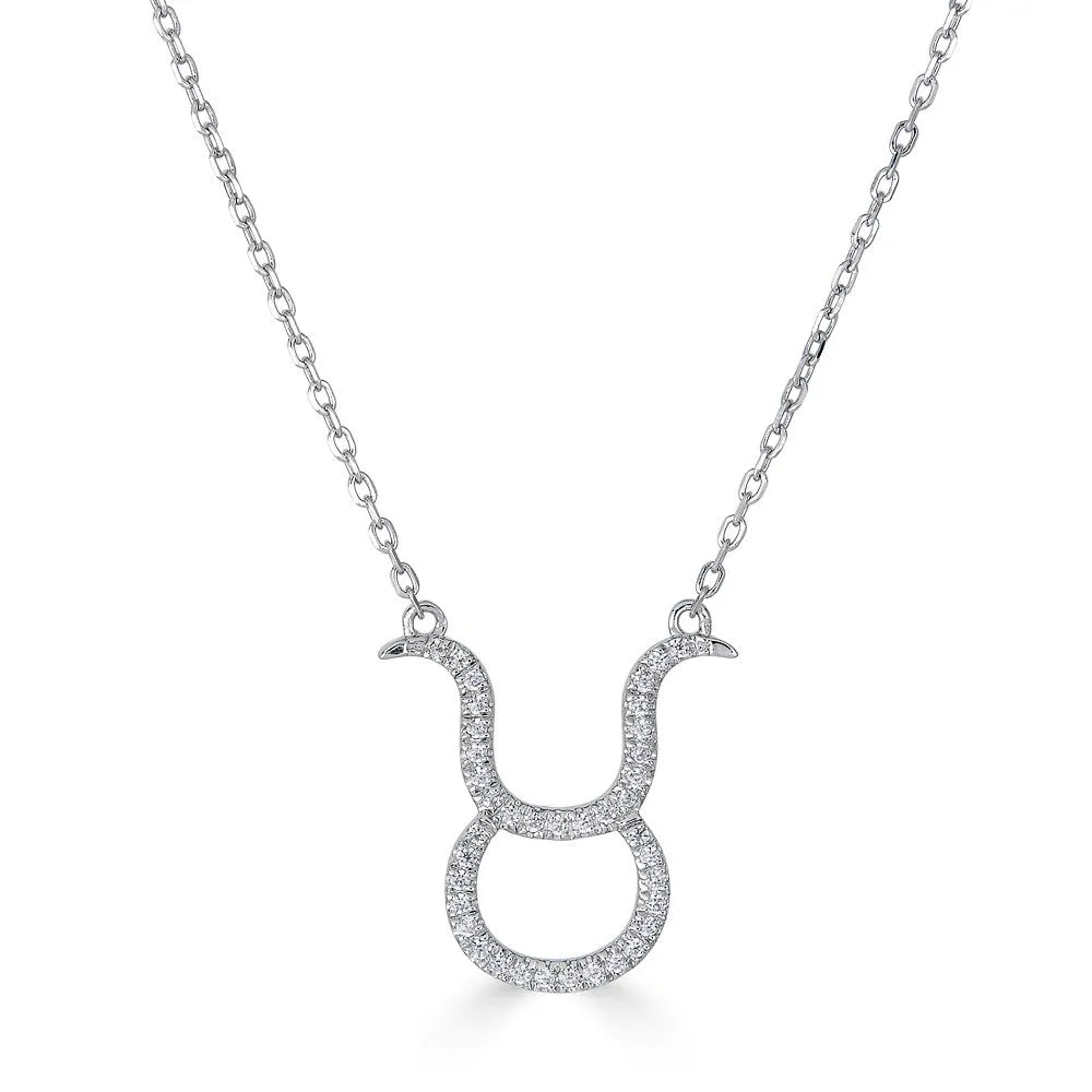 14KT GOLD 0.12 CARAT ROUND DIAMOND TAURUS NECKLACE- 2 COLORS