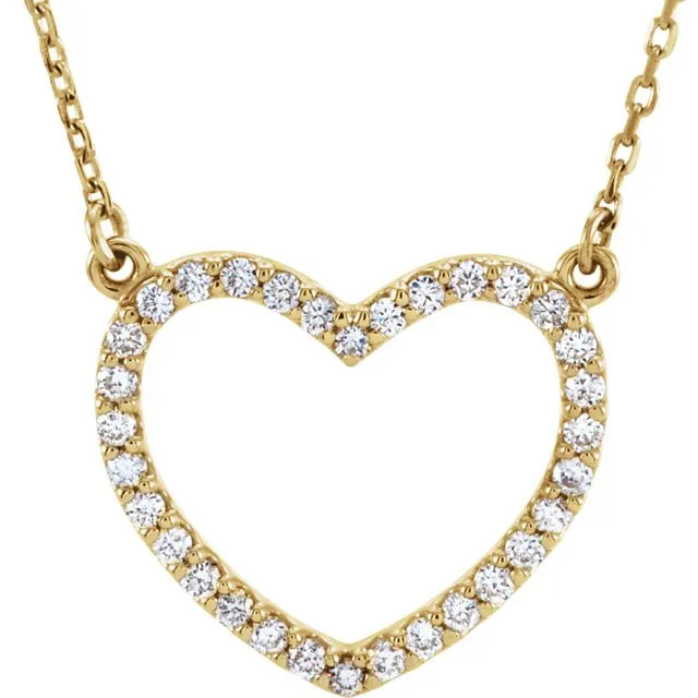 14KT GOLD 1/5 CTW DIAMOND HEART 16" NECKLACE