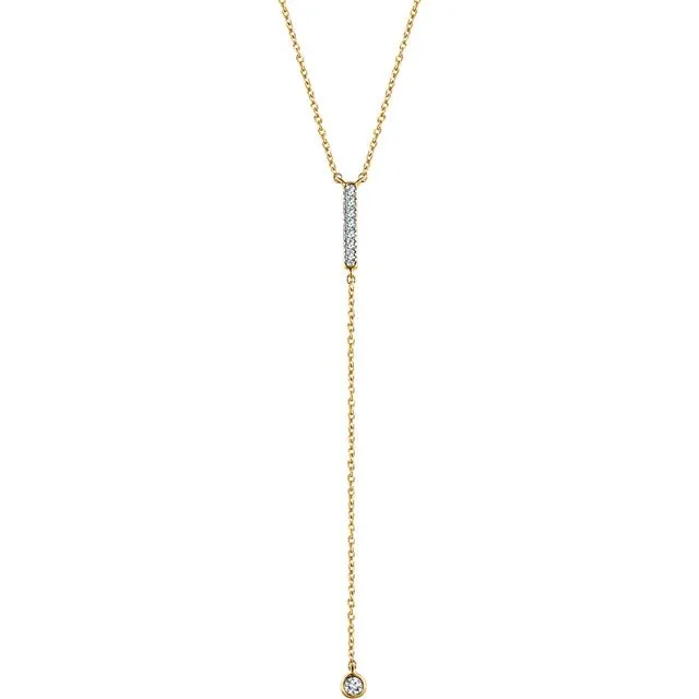 14KT GOLD 1/8 CTW DIAMOND VERTICAL BAR Y NECKLACE