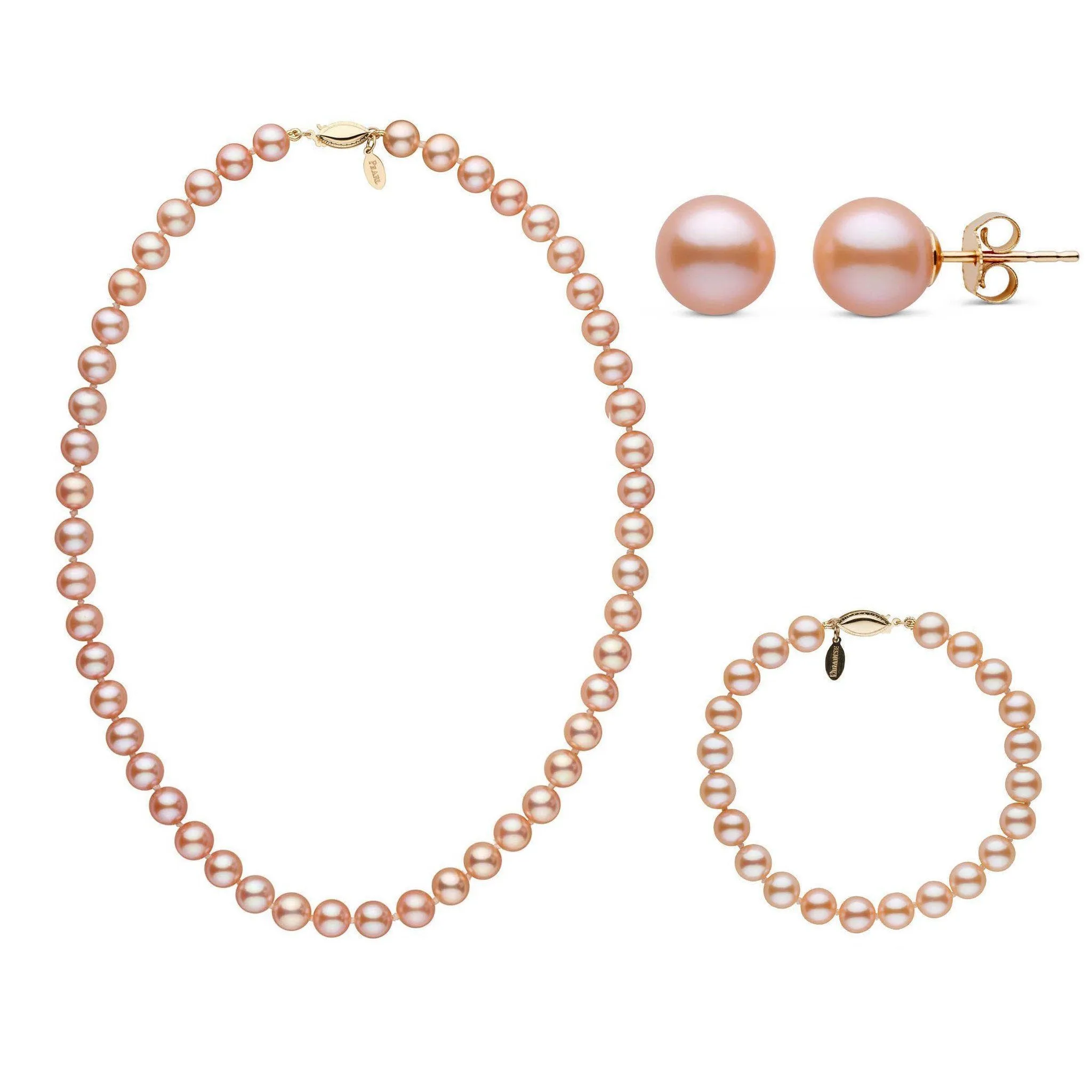 16 Inch 3 Piece 7.5-8.0 mm Pink to Peach Freshadama Freshwater Pearl Set