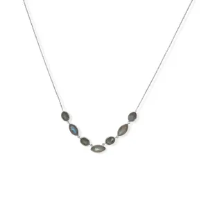 16" 2" Rhodium Plated Multi-Shape Labradorite Necklace