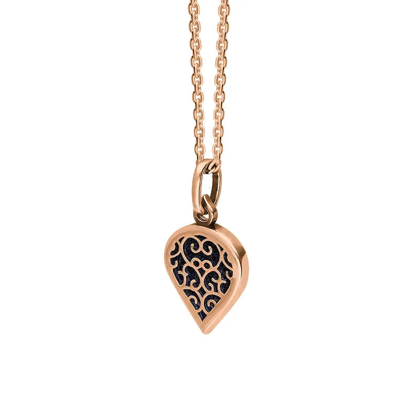 18ct Rose Gold Blue Goldstone Flore Filigree Small Heart Necklace