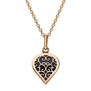 18ct Rose Gold Blue Goldstone Flore Filigree Small Heart Necklace