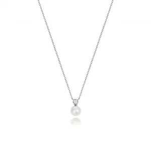 18ct White Gold Diamond & Akoya Pearl Necklace NDQ203W