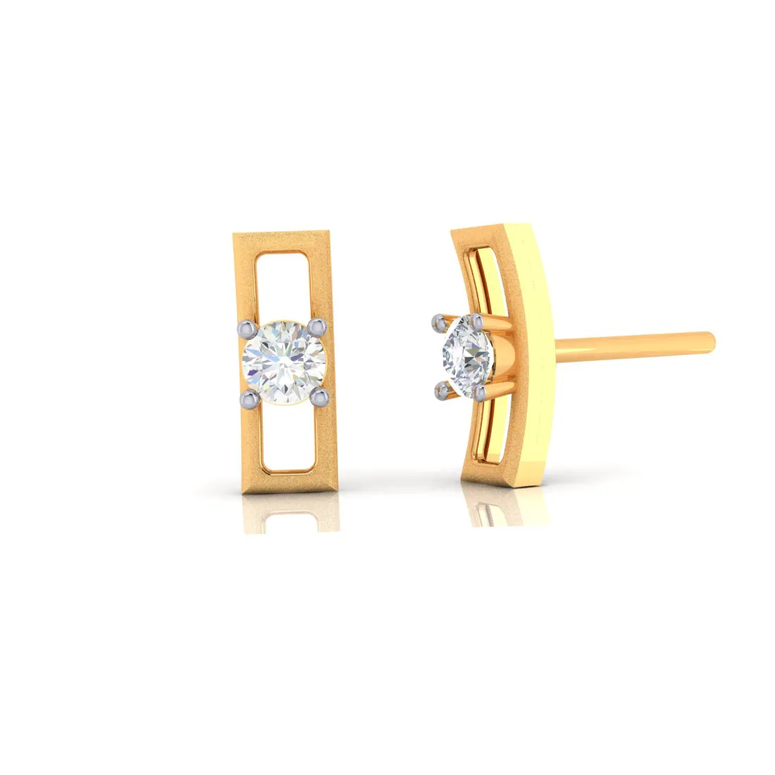 18k Rectangular Designed Diamond And Gold Earrings