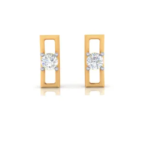 18k Rectangular Designed Diamond And Gold Earrings