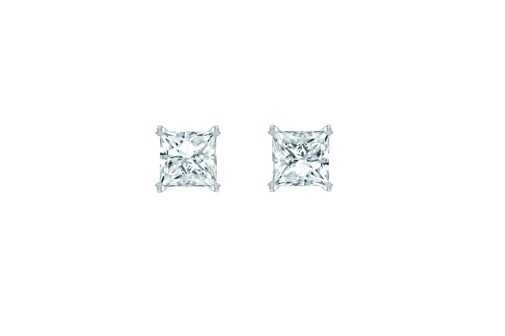 2.09 ctw Princess Cut Diamond Stud Earrings