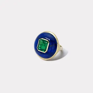 3.20ct Emerald in Hand Carved Lapis Lollipop Ring