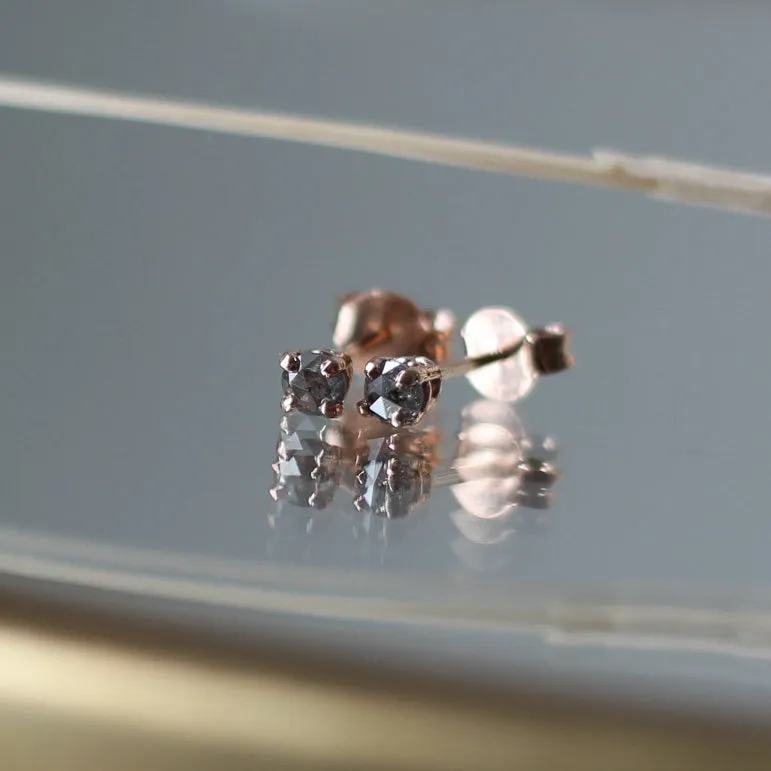 3mm Rose Cut Salt & Pepper Diamond Studs