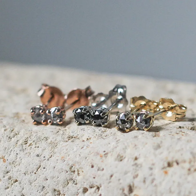 3mm Rose Cut Salt & Pepper Diamond Studs