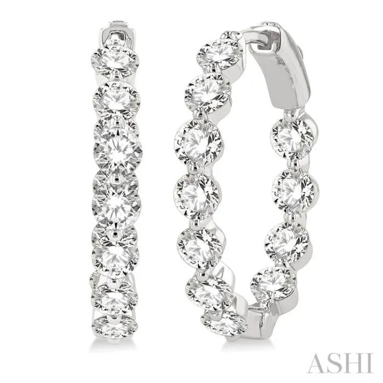 4 ctw Interior and Exterior Bezel Set Round Cut Diamond Fashion Hoop Earring in 14K White Gold