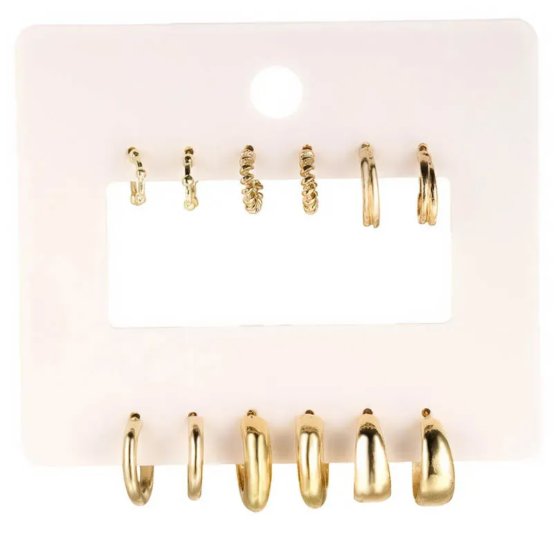 6Pcs/set Minimalist Huggie Hoop Earrings for Women Simple Trendy Metal Circle Small Earrings Punk Unisex Rock Jewelry Gifts