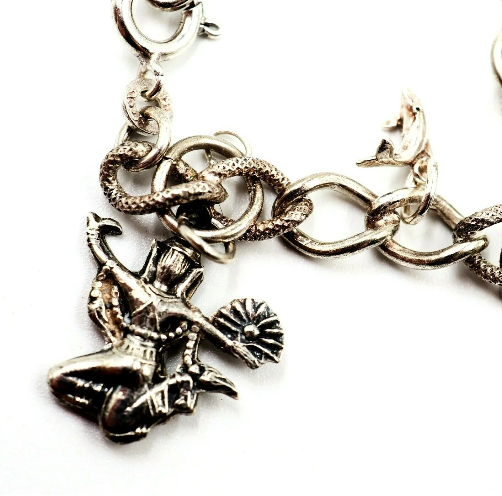 925 Sterling Silver Charm Bracelet Curb Link Chain Fine Jewellery 6 Charms