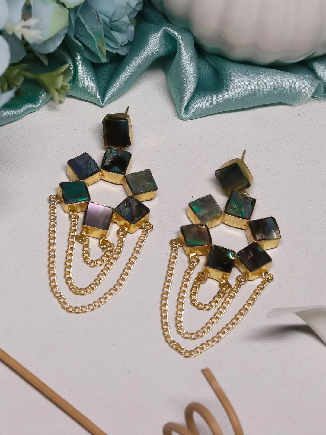 Abalone Shell Drop Gold Earrings