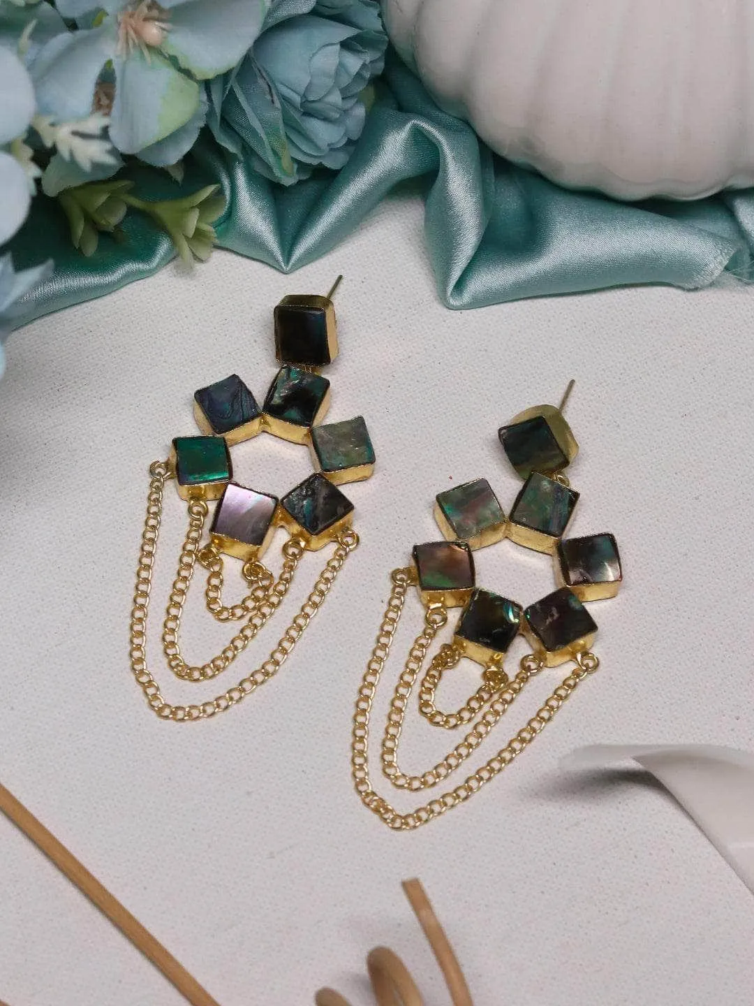 Abalone Shell Drop Gold Earrings